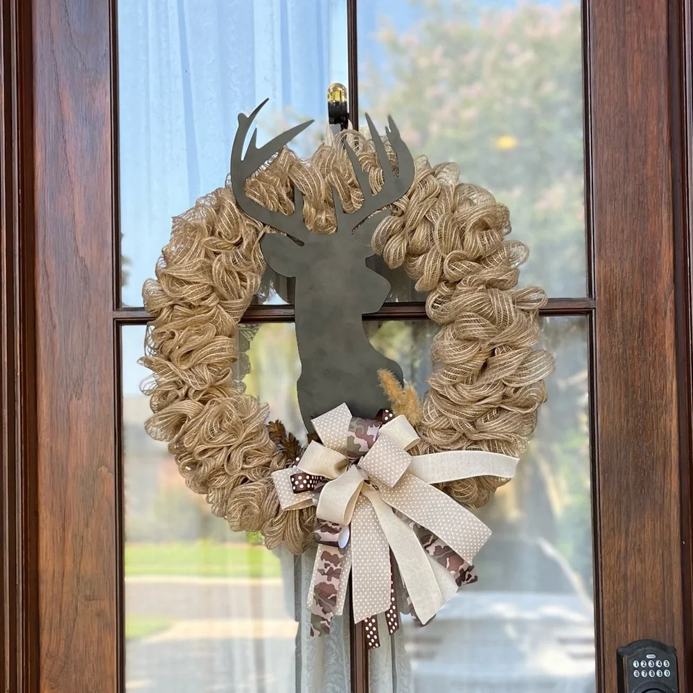 NWOT Custom Polypro Deco Mesh Rustic Deer Wreath